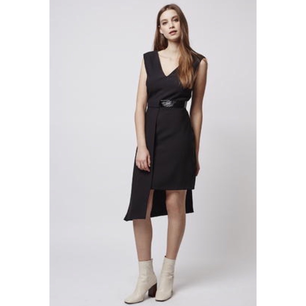 NEW Topshop Asymmetric Hem midi Black Dress
